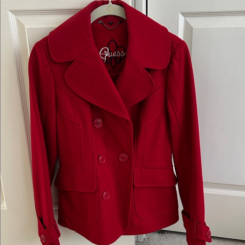 Guess Women's Vibrant Red Pea Coat